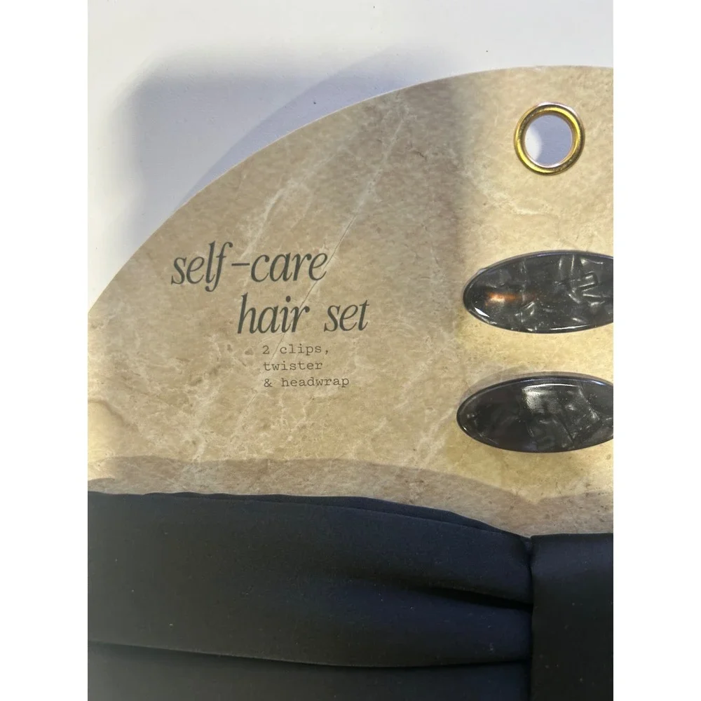 A New Day Self-Care Hair Set Black Headwrap‎ Scrunchie 2 Clips 4 Piece Kit